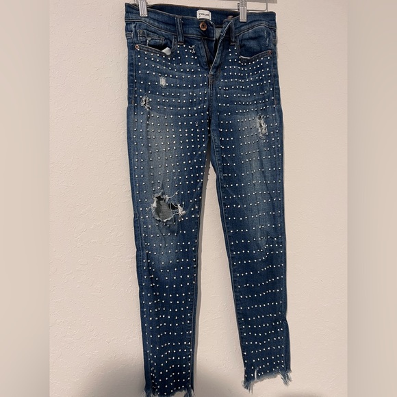 Custom Handmade crystal rhinestone studded skinny jeans size 2 - Picture 3 of 5